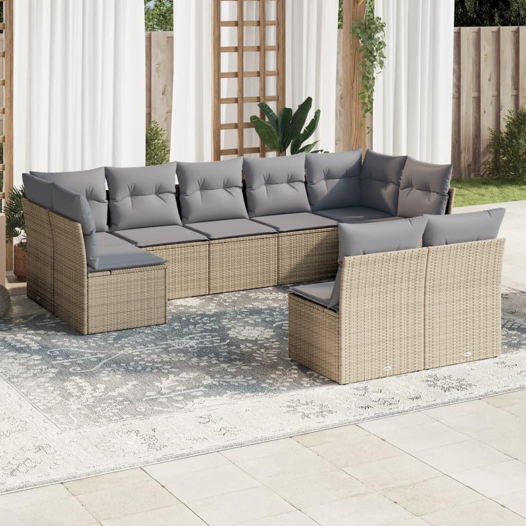 Sofasæt Til Haven 10 Dele Med Hynder Polyrattan - beige og grå / Uden bord