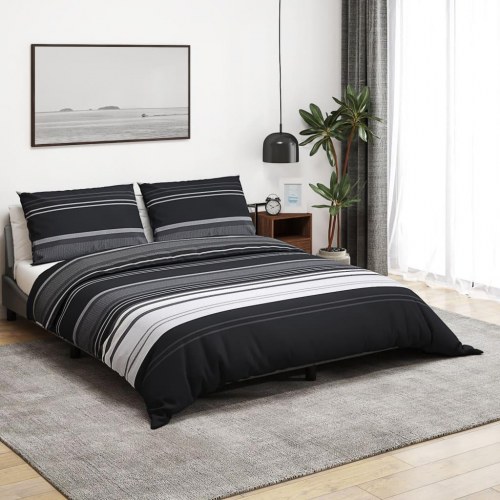 Sengetøj 225×220 cm - bomuld, sort/hvid, inkl. 2 pudebetræk
