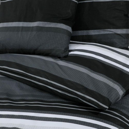 Sengetøj 225×220 cm - bomuld, sort/hvid, inkl. 2 pudebetræk