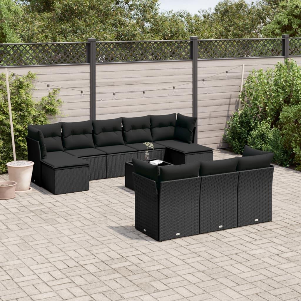 Sofasæt Til Haven 10 Dele Med Hynder Polyrattan - Sort / Med bord