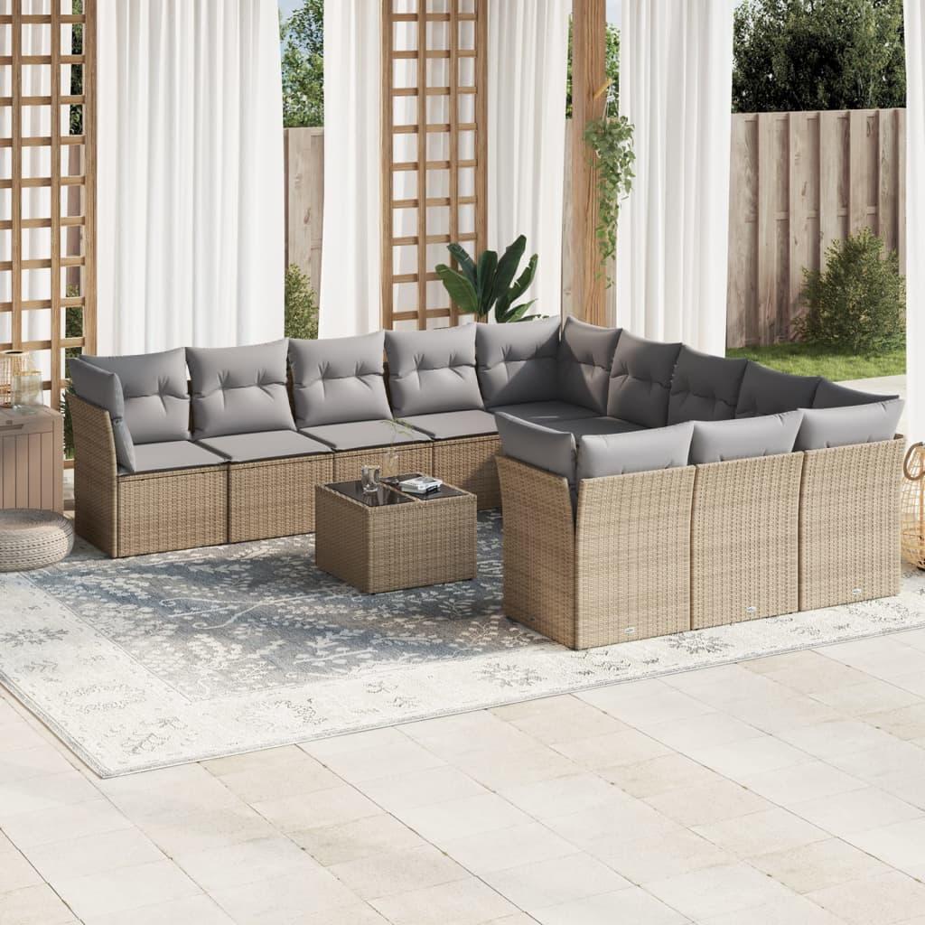 Sofasæt Til Haven 12 Dele Med Hynder Polyrattan - beige og grå / Med bord