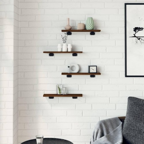 Væghylder 4 stk. 40x10x1,5 cm konstrueret træ brunt egetræ