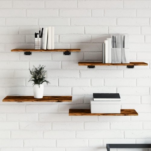 Væghylder 4 stk. 60×30×1,5 cm i konstrueret træ - røget egetræ