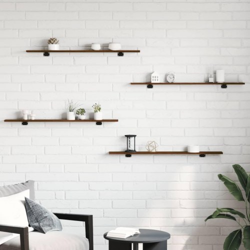 Væghylder 4 stk. 100x10x1,5 cm konstrueret træ brunt egetræ