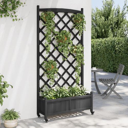 Plantekasse med espalier og hjul massivt fyrretræ sort