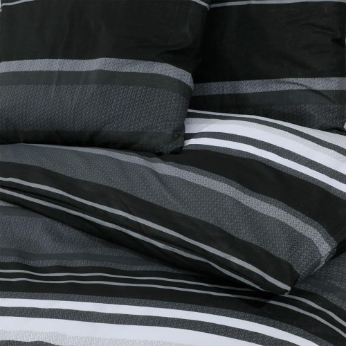 Sengetøjssæt 140×200 cm - bomuld, sort/hvid, skjult knaplukning