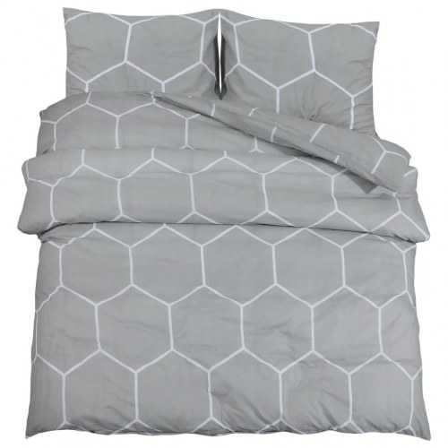Sengetøjssæt 220×240 cm - bomuld, grå, med geometrisk mønster