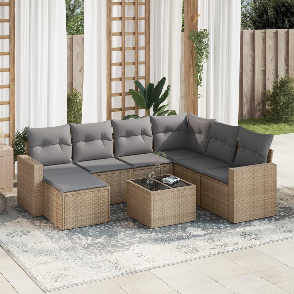 Sofasæt Til Haven 7 Dele Med Hynder Polyrattan Beige - beige og grå / Med bord