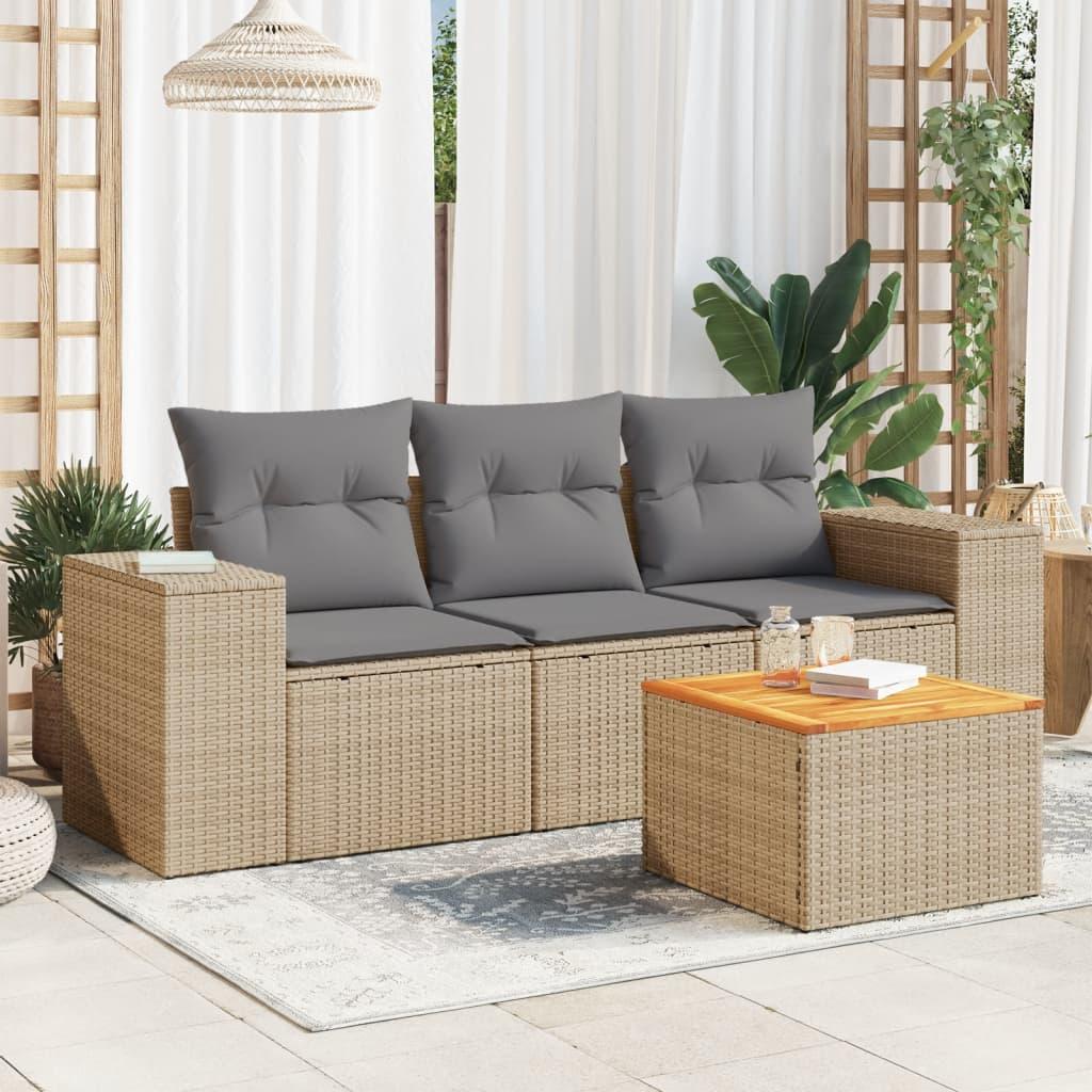 Sofasæt Til Haven 4 Dele Med Hynder Polyrattan - beige og grå