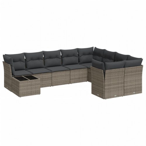 Havesofasæt i polyrattan - 10 dele med hynder, grå