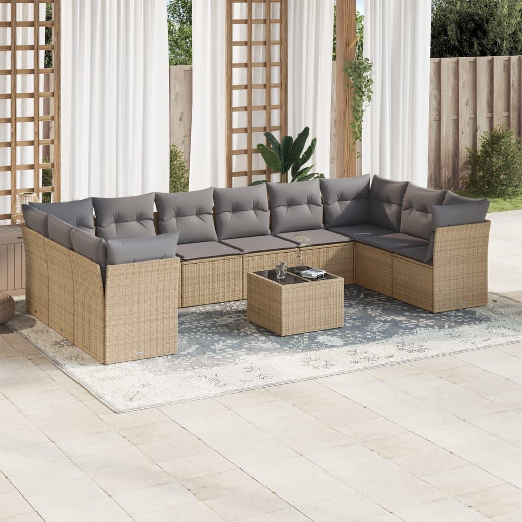 Sofasæt Til Haven 11 Dele Med Hynder Polyrattan - beige og grå / Med bord