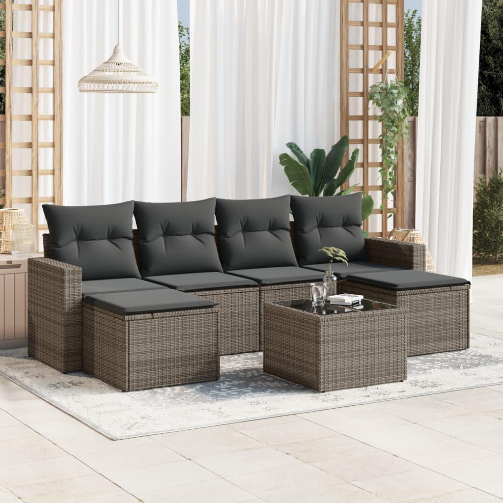 Sofasæt Til Haven 6 Dele Med Hynder Polyrattan - Grå / Med bord