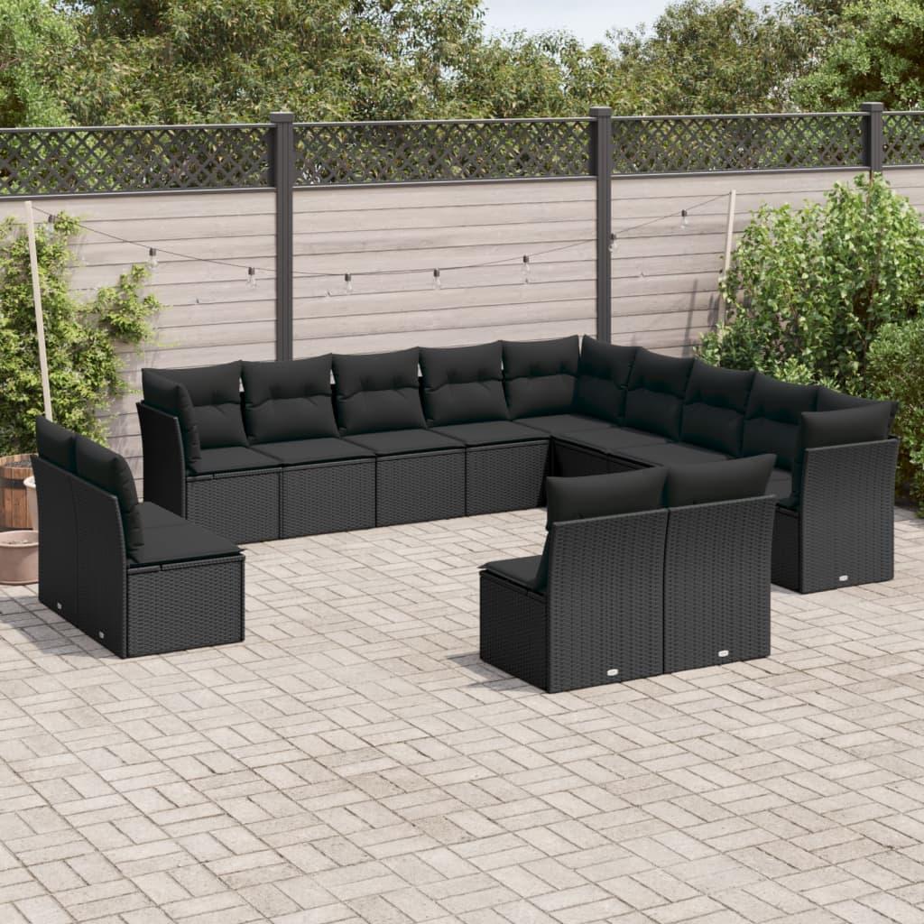 Sofasæt Til Haven 13 Dele Med Hynder Polyrattan - Sort / Uden bord