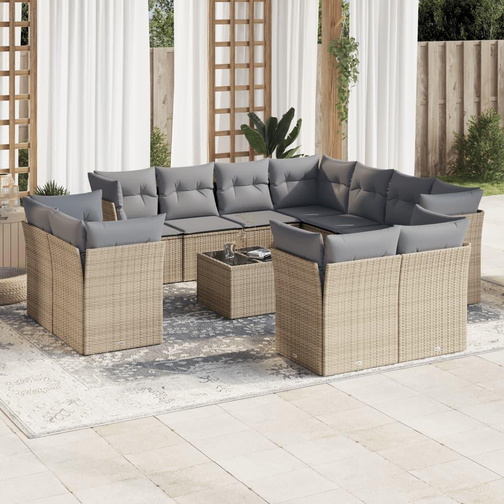 Sofasæt Til Haven 12 Dele Med Hynder Polyrattan - beige og grå / Med bord