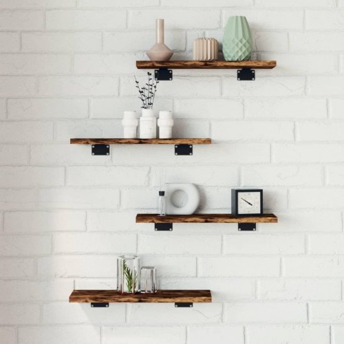 Væghylder 4 stk. - 40×10×1,5 cm i konstrueret træ, røget egetræ