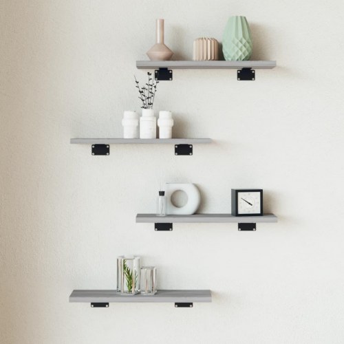 Væghylder 4 stk. - 40×10×1,5 cm i konstrueret træ, grå sonoma-eg