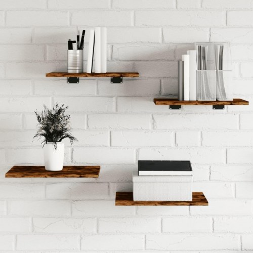 Væghylder 4 stk. 40×30×1,5 cm i konstrueret træ - røget egetræslook
