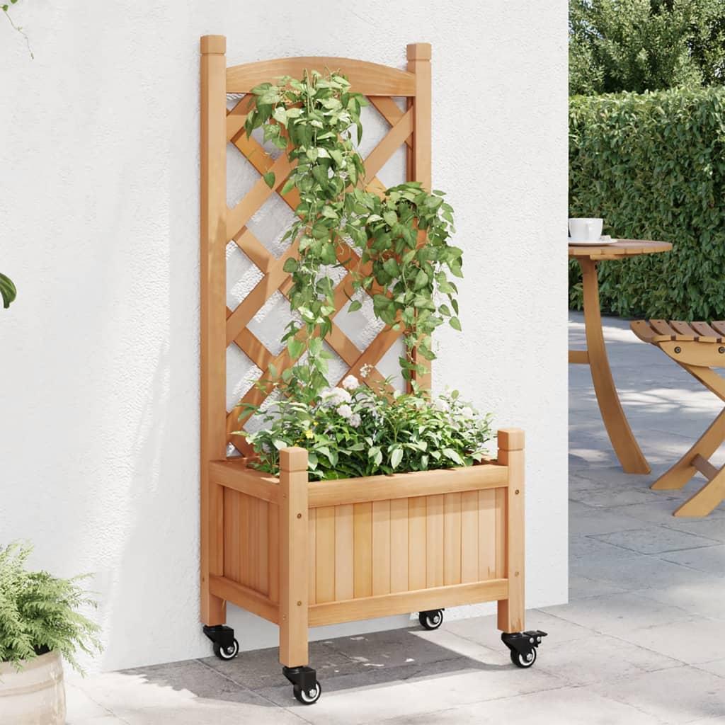 Plantekasse med espalier og hjul massivt fyrretræ brun
