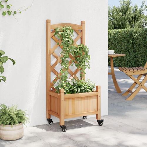 Plantekasse med espalier og hjul massivt fyrretræ brun