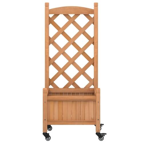 Plantekasse med espalier og hjul massivt fyrretræ brun