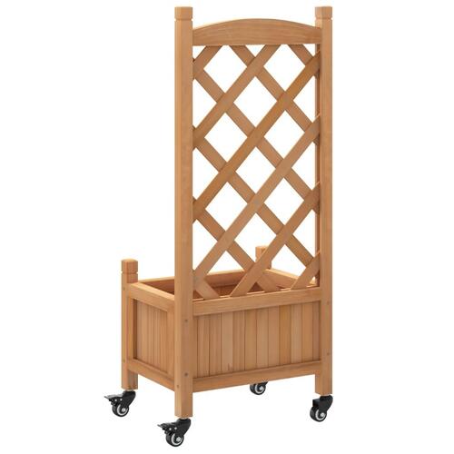 Plantekasse med espalier og hjul massivt fyrretræ brun
