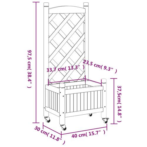 Plantekasse med espalier og hjul massivt fyrretræ brun