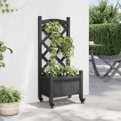 Plantekasse med espalier og hjul massivt fyrretræ sort