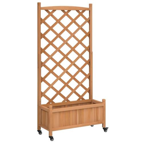 Plantekasse med espalier og hjul massivt fyrretræ brun