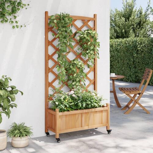Plantekasse med espalier og hjul massivt fyrretræ brun