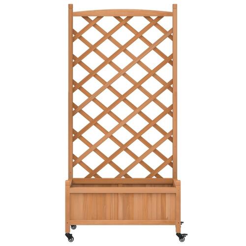 Plantekasse med espalier og hjul massivt fyrretræ brun