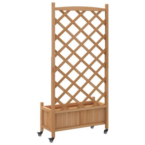 Plantekasse med espalier og hjul massivt fyrretræ brun