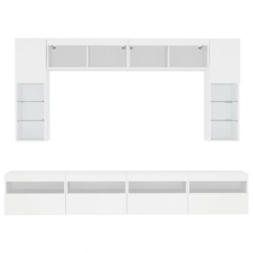 Væghængt tv-møbel 8 dele med LED-lys hvid