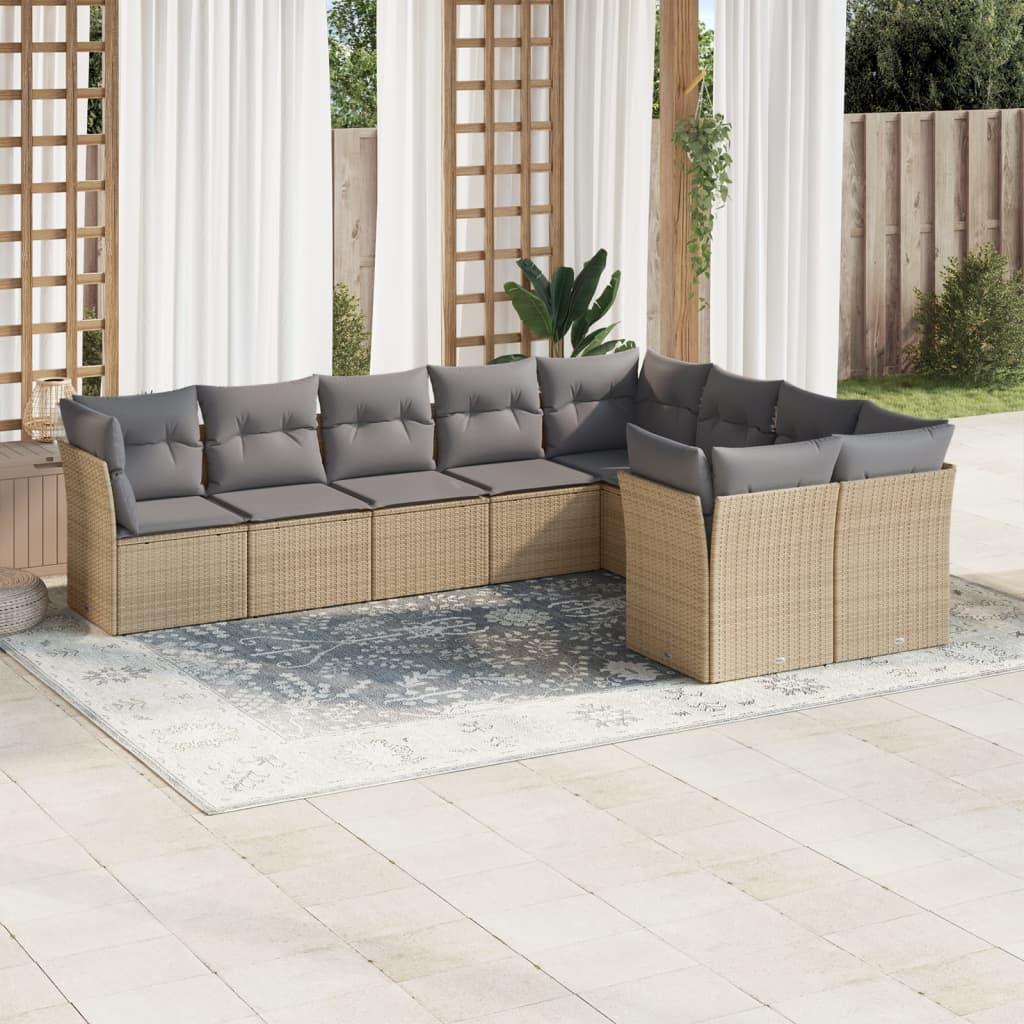 Sofasæt Til Haven 9 Dele Med Hynder Polyrattan Beige - beige og grå / Uden bord