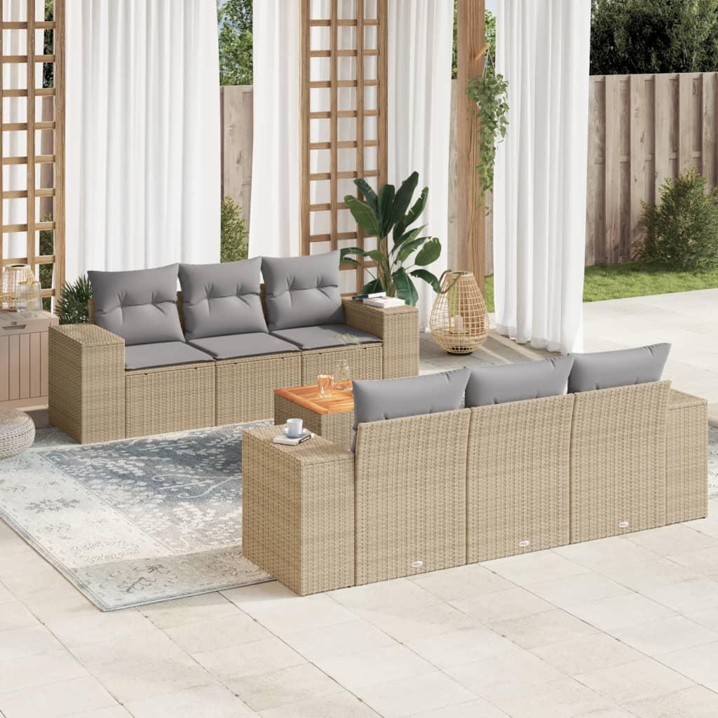 Sofasæt Til Haven 7 Dele Med Hynder Polyrattan Beige - beige og grå