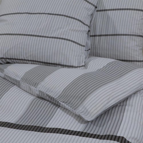Sengetøjssæt 240×220 cm - bomuld, grå striber