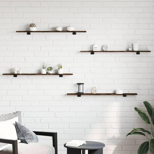 Væghylder 4 stk. 80x50x1,5 cm konstrueret træ røget egetræ