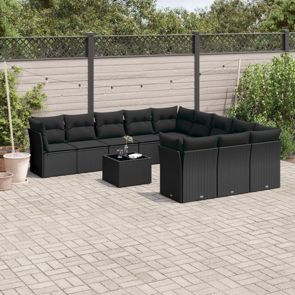 Sofasæt Til Haven 12 Dele Med Hynder Polyrattan - Sort / Med bord