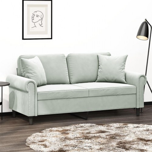 2-personers sofa i velour med pyntepuder - lysegrå, sædebredde 140 cm