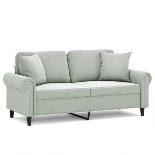 2-personers sofa i velour med pyntepuder - lysegrå, sædebredde 140 cm