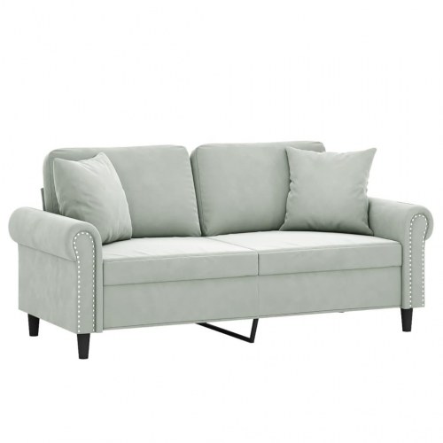 2-personers sofa i velour med pyntepuder - lysegrå, sædebredde 140 cm