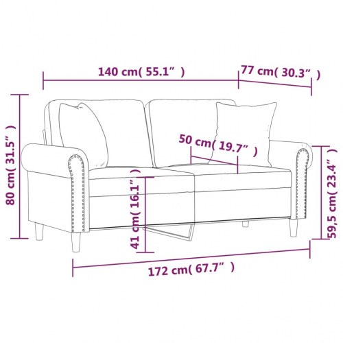 2-personers sofa i velour med pyntepuder - lysegrå, sædebredde 140 cm