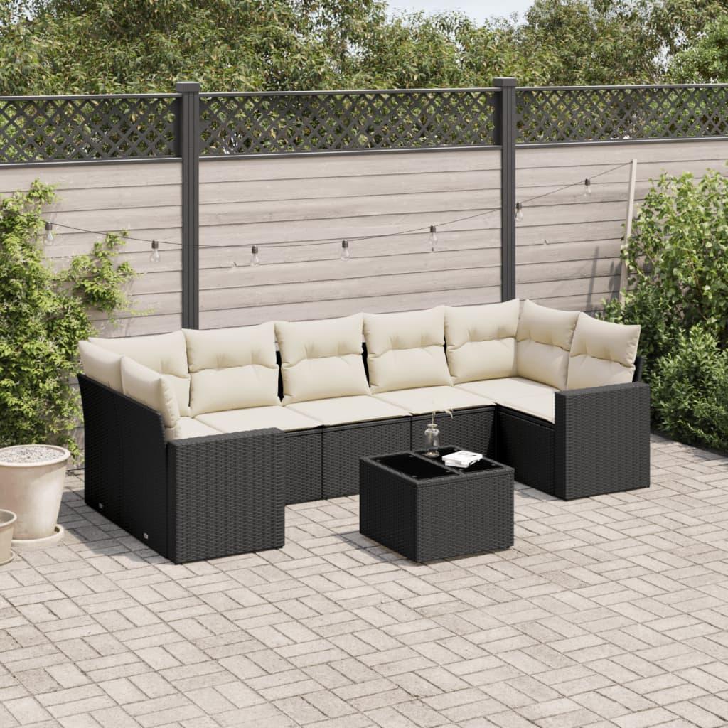 Sofasæt Til Haven 8 Dele Med Hynder Polyrattan - Sort og cremefarvet