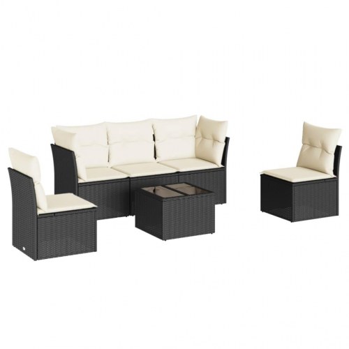 Sofasæt til haven 6 dele med hynder i polyrattan sort
