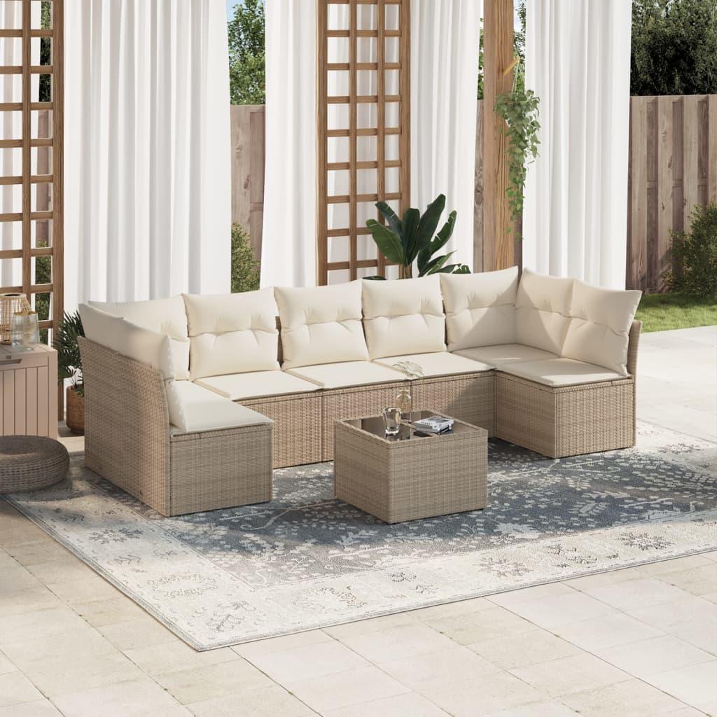 Sofasæt til haven 8 dele med hynder i polyrattan beige