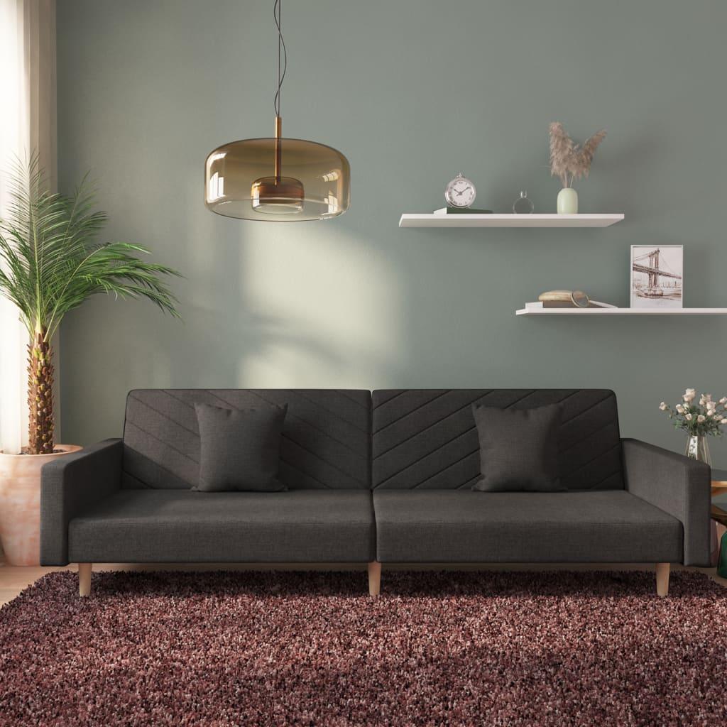 2 Personers Sovesofa Med 2 Puder Stof Sort