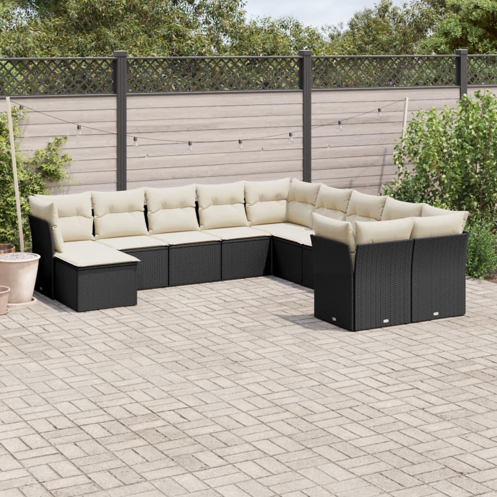 Sofasæt Til Haven 11 Dele Med Hynder Polyrattan - Sort og cremefarvet / Uden bord