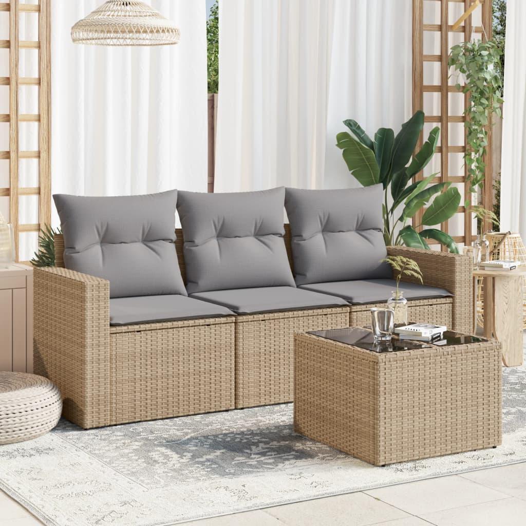 Sofasæt Til Haven 3 Dele Med Hynder Polyrattan - beige og grå / Med bord