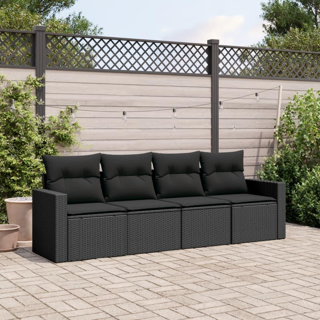 Sofasæt Til Haven 4 Dele Med Hynder Polyrattan - Sort / Uden bord