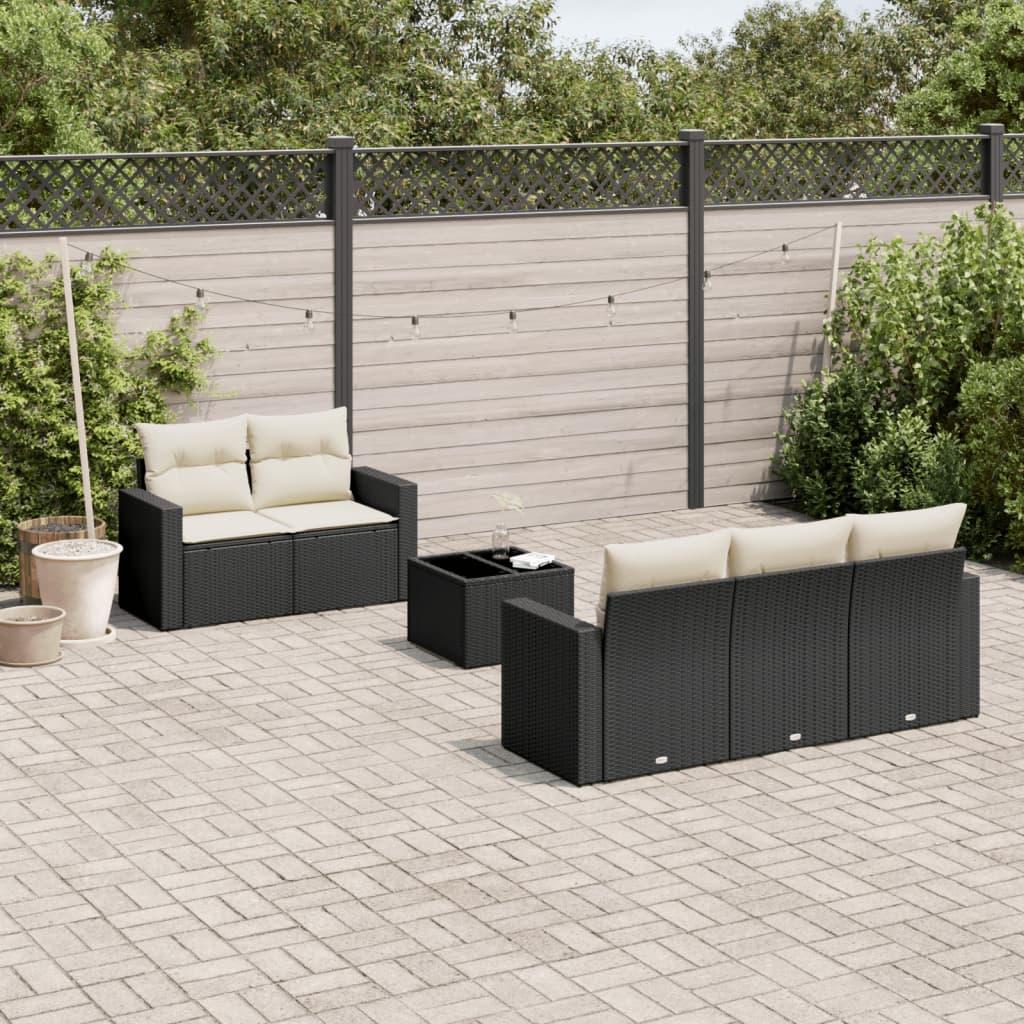 Sofasæt til haven i polyrattan - 6 dele med hynder, sort