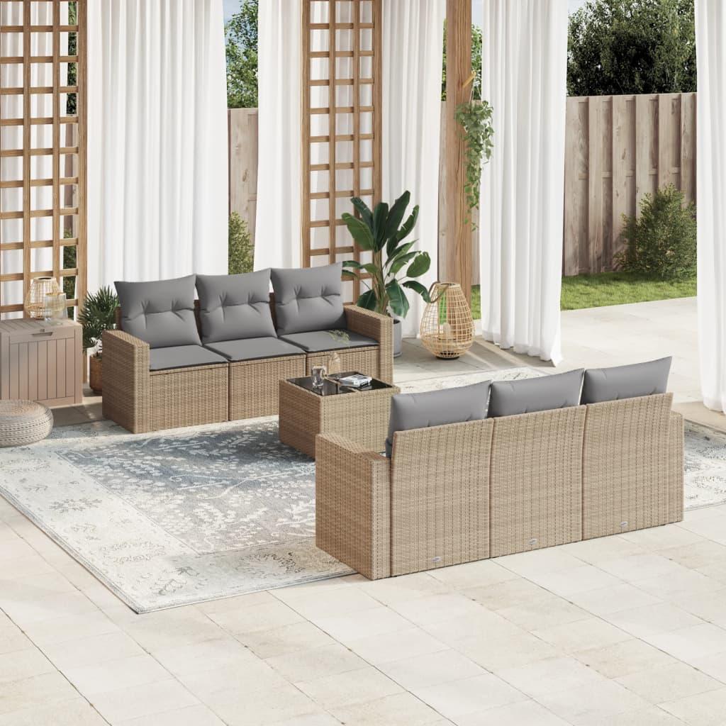 Sofasæt Til Haven 7 Dele Med Hynder Polyrattan - beige og grå